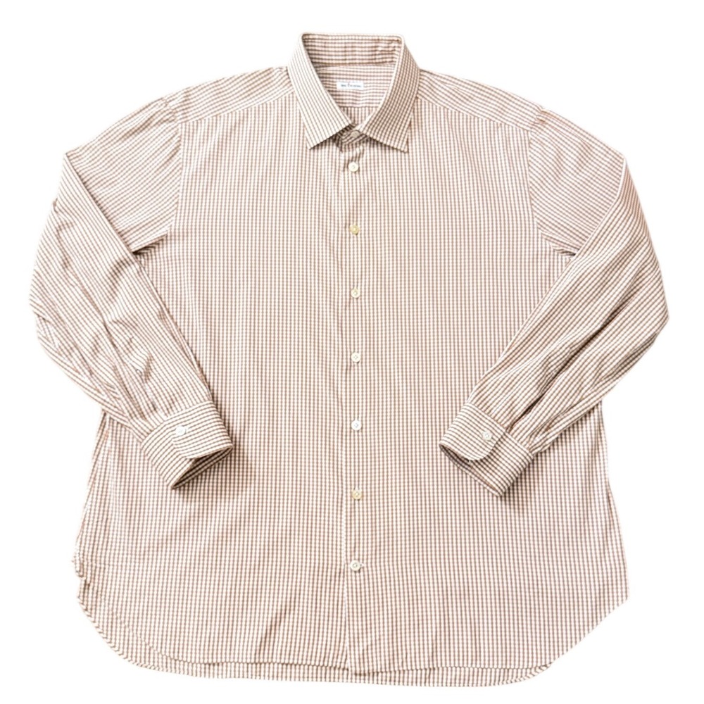 Kiton 700$ Brown Gingham Check Button Down Shirt Made in Italy Size 48 XXL kk12